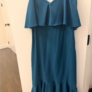Likely Teal Off-Shoulder Ruffle Midi Dress